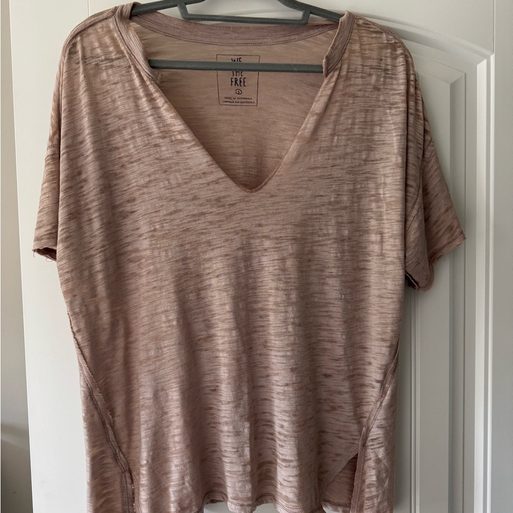 Free People Maddie Burnout Distressed V-Neck T-Shirt Size S